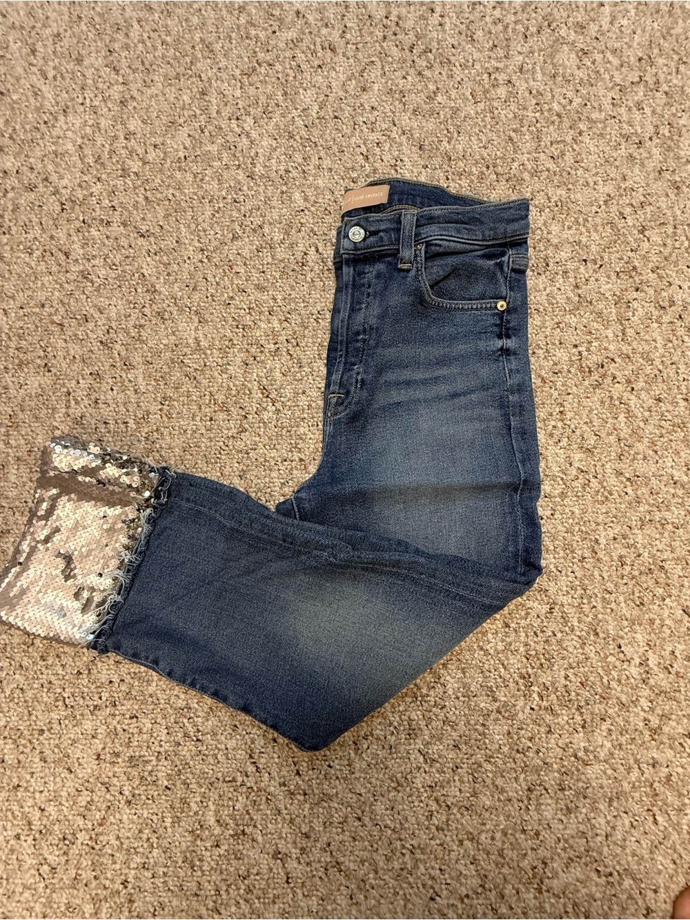 7 For All Mankind Dark Blue Skinny Jeans with Reversible Sequin Cuff